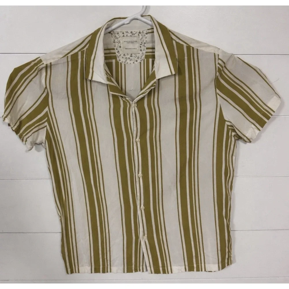DENIM & FLOWER RICKY SING Men Short Sleeve Lightweight Stripe Button Up Shirt XL